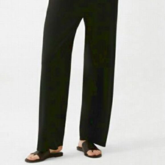 👒Eileen Fisher Classic Black Viscose Nylon Sweater Knit pull on Pants Sz Med - Picture 1 of 8